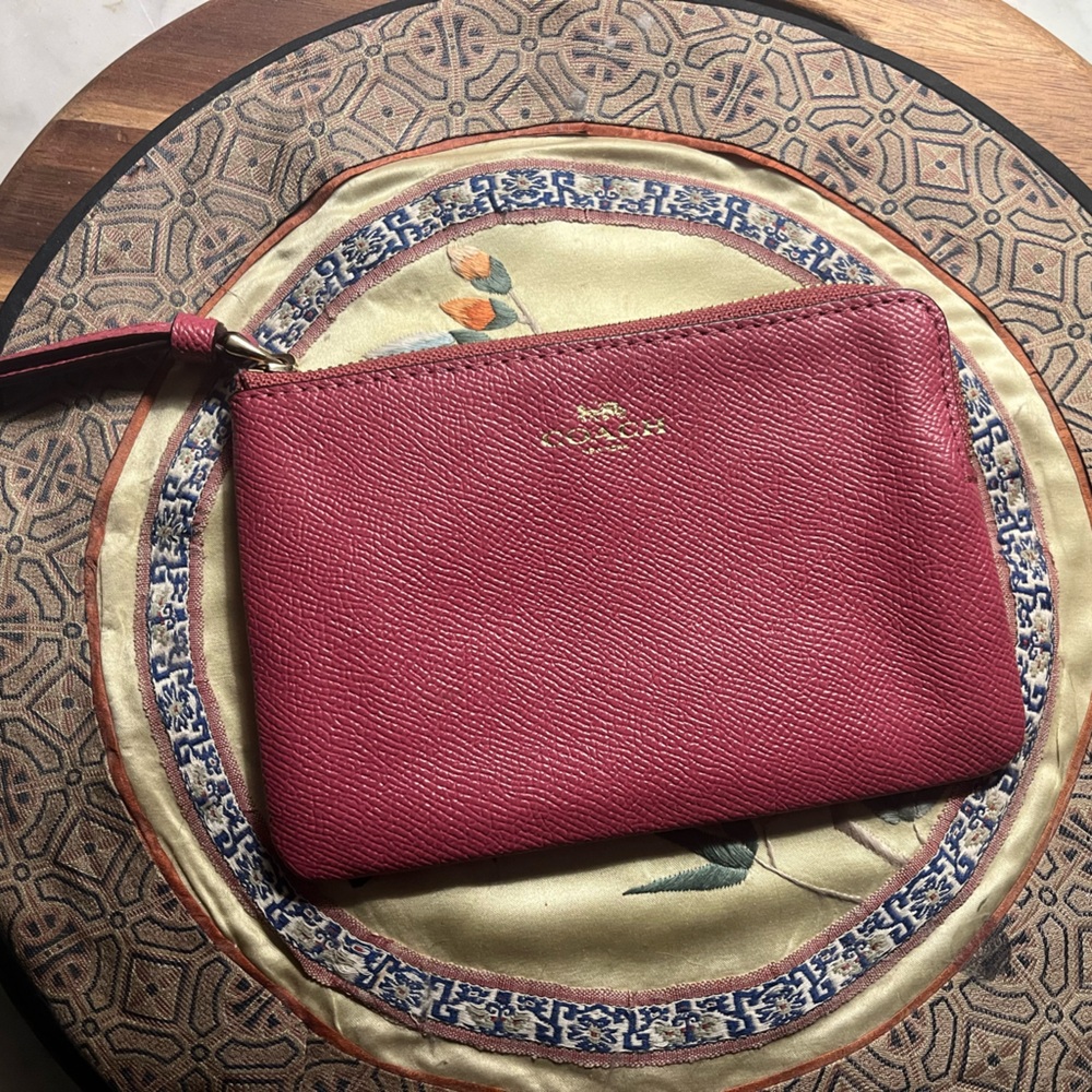 Coach Burgundy Leather Pouch with Gold Logo